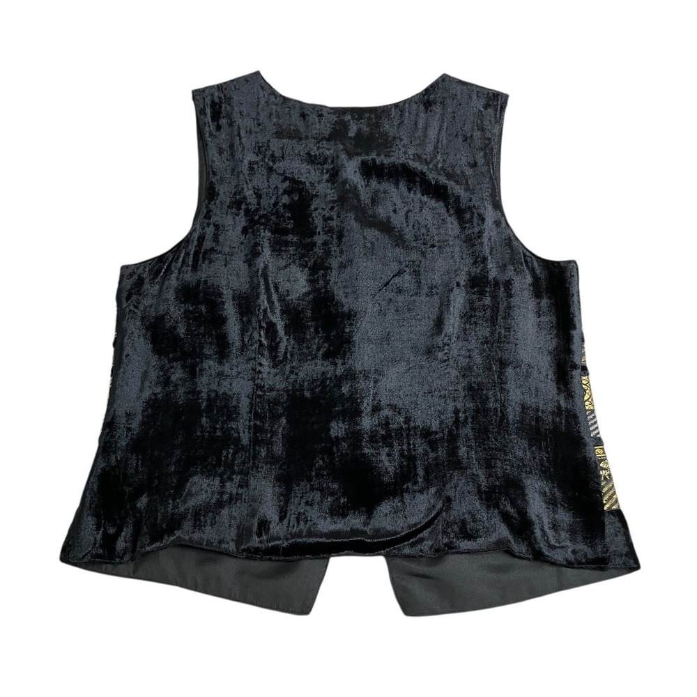 Vintage 90s Khaki Rose Vest Womens L Black Velvet Tapestry Metallic Whimsigoth - Picture 2 of 14